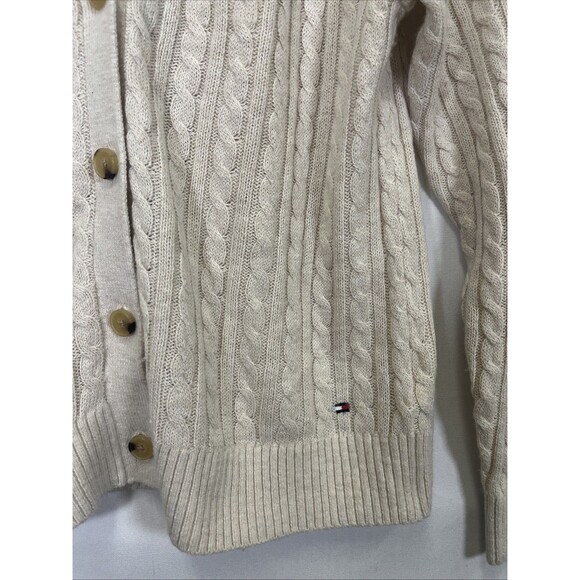 Tommy Hilfiger Cardigan Women's Classic Cotton/Wool Blend Cable Knit Sweater M - Picture 3 of 6
